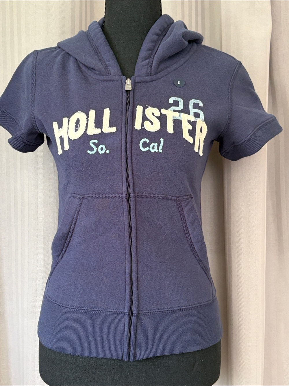 Hollister Women’s Navy Short-Sleeve Zip Hoodie